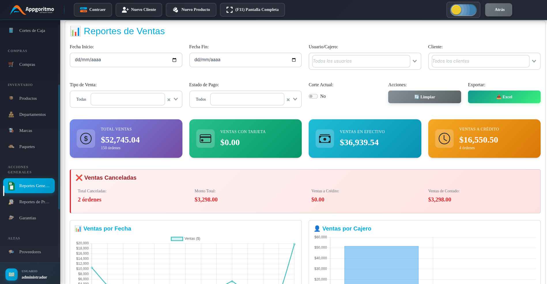 Reportes detallados y control total de caja.