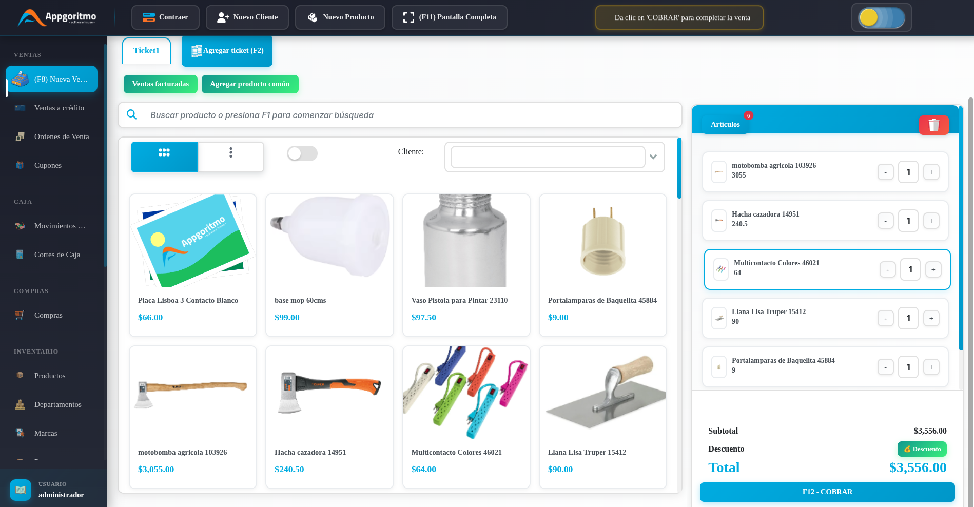 Interfaz intuitiva para ventas rápidas.